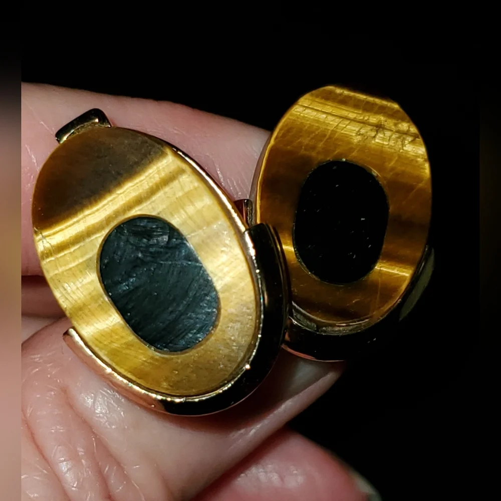 Swank Vintage Tigers Eye Black Onyx Cufflinks 1950's 1960's